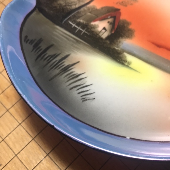 Noritake M Lusterware Japan Hand Painted Waterside Glowing Sunset Sunrise Scene - Picture 7 of 13